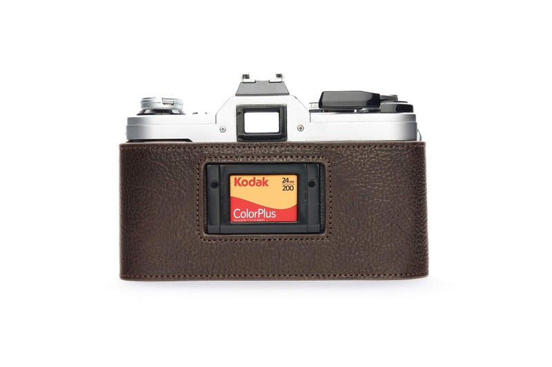 BolinUS A-1 Case, BolinUS Handmade Genuine Real Leather Half Camera Case Bag Cover for Canon AE-1 A-1 (NO Handle) Camera with Hand Strap (Coffee) - Image 2